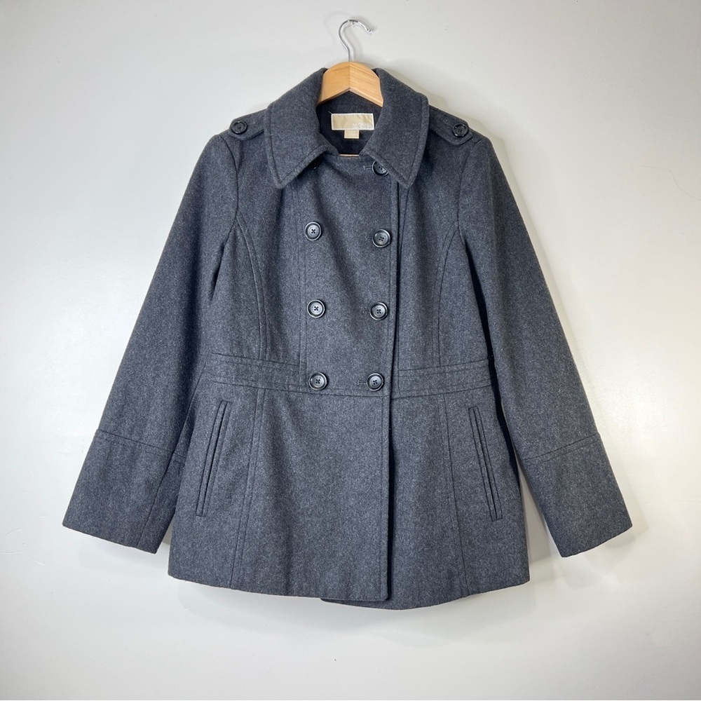 Michael Kors Double Breasted Pea Coat Charcoal Grey Size Medium Preppy Luxury - Picture 14 of 14